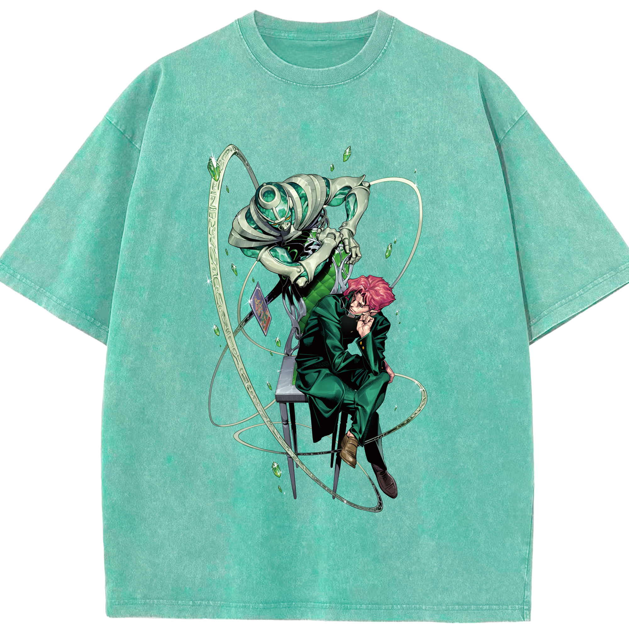 （画像用） ジョジョの奇妙な冒険 花京院 典明（かきょういん のりあき） JoJo's Bizarre Adventure Kakyoin Noriaki 綿100% ヴィンテージ風 半袖Tシャツ（フロントプリント）